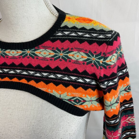 Maeve by Anthropologie Cropped Layer Sweater S Long Sleeve Black Yellow Orange - Picture 5 of 11